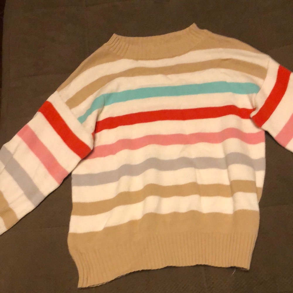 Crown & Ivy Red and Pink Crew Neck Sweater